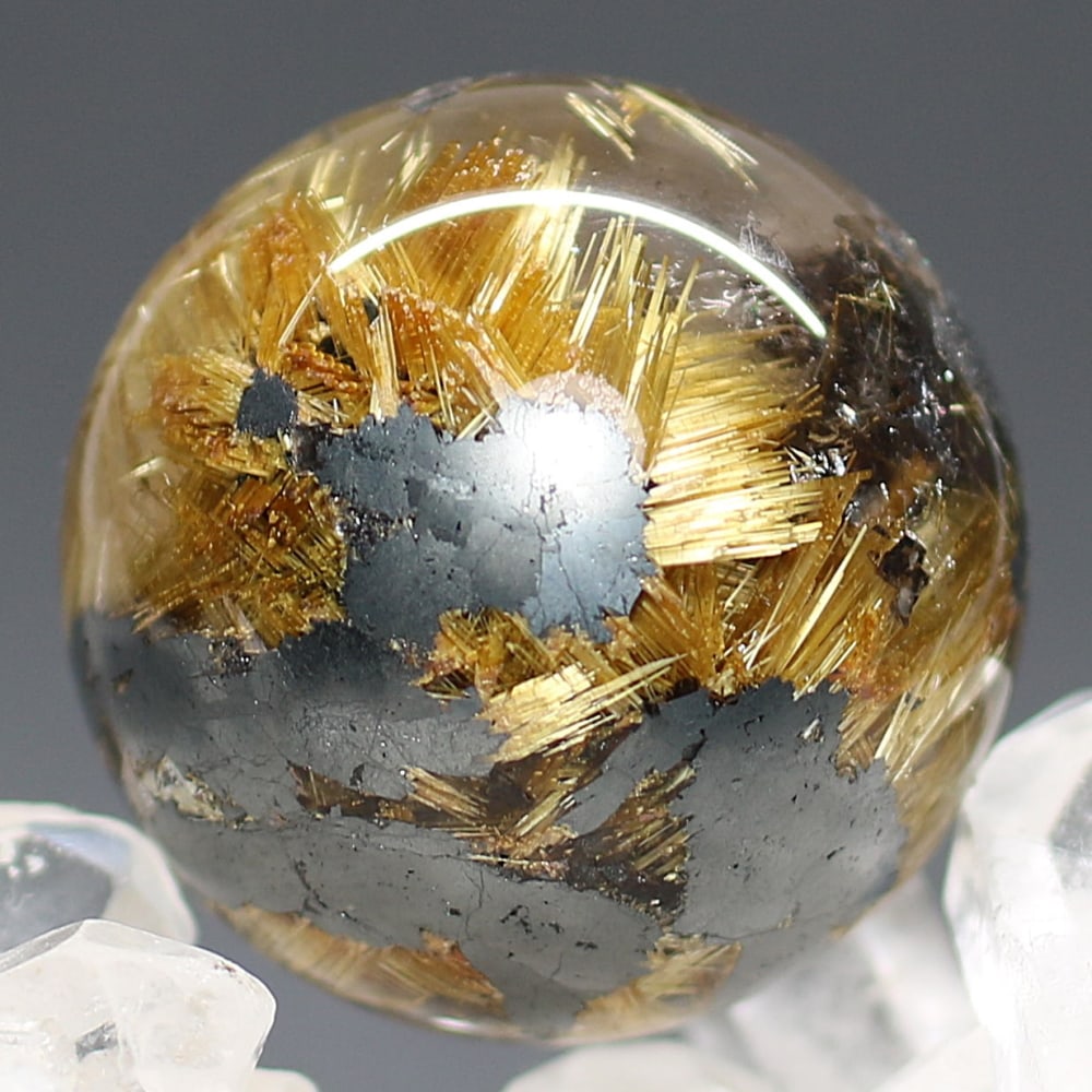 高品質]太陽放射ルチルクォーツ丸玉/スフィア☆現品動画あり - 埼玉県