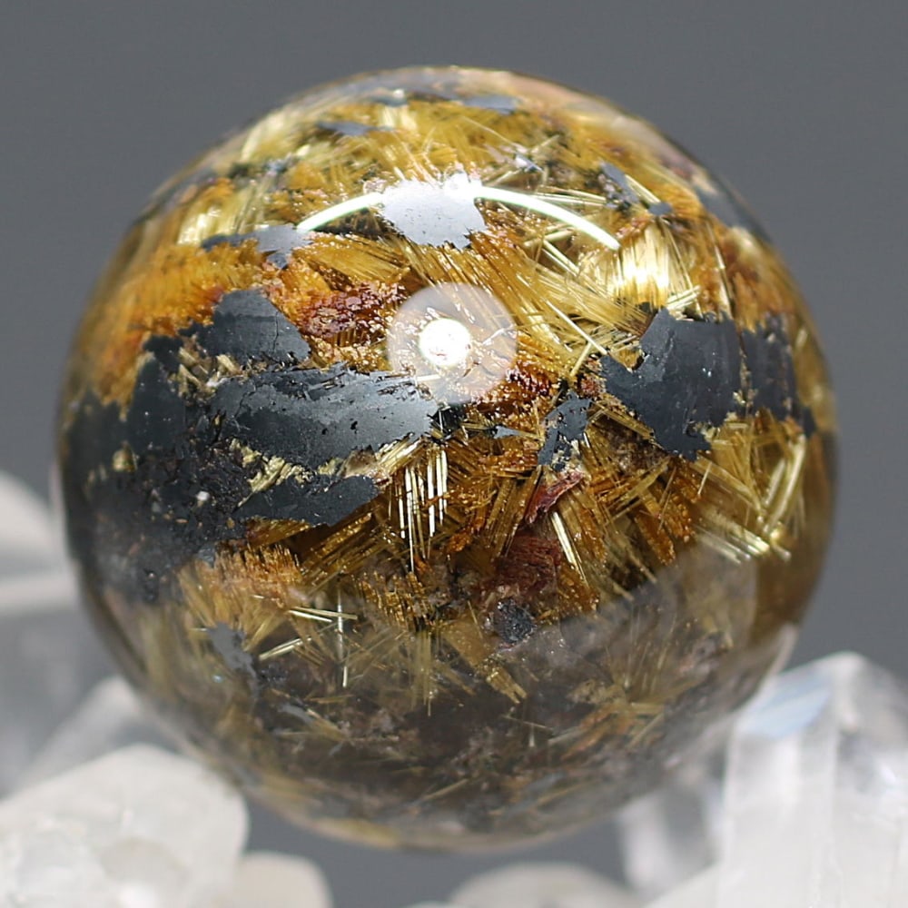 高品質]太陽放射ルチルクォーツ丸玉/スフィア☆現品動画あり - 埼玉県