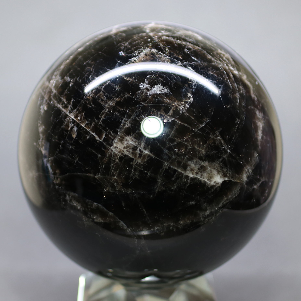 山東省産]モリオン丸玉/天然黒水晶スフィア（直径約96mm） - 埼玉県
