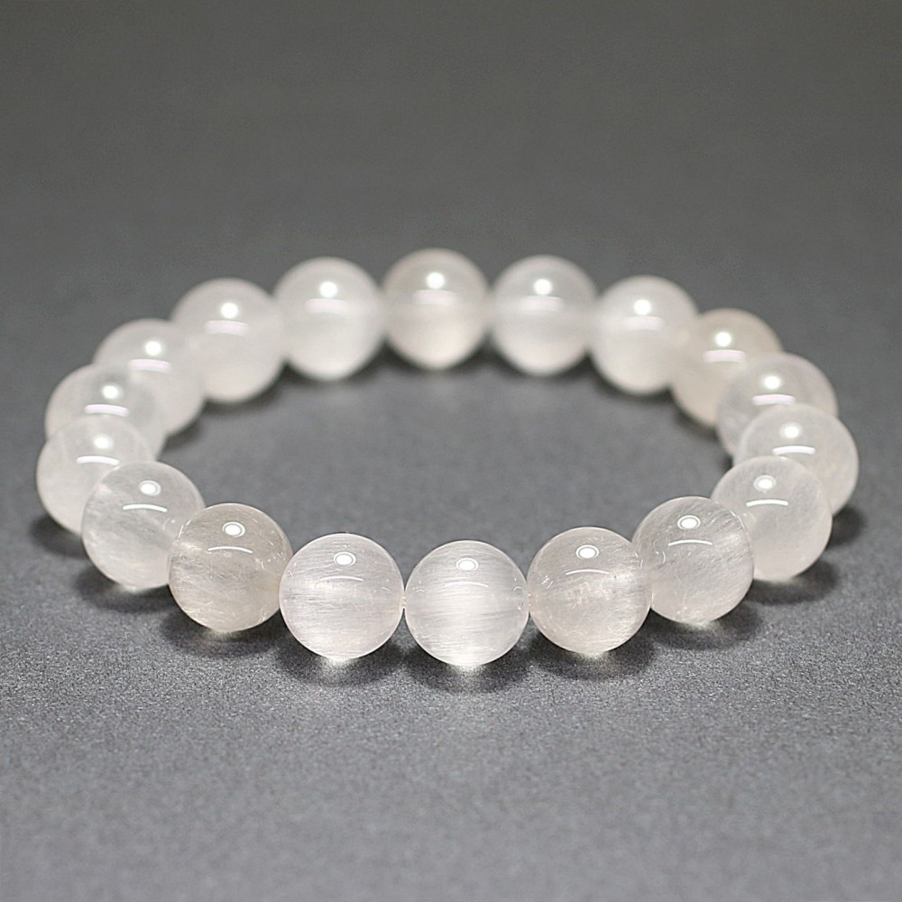 高品質]ホワイトサゲニティッククォーツブレスレット/アンフィボール