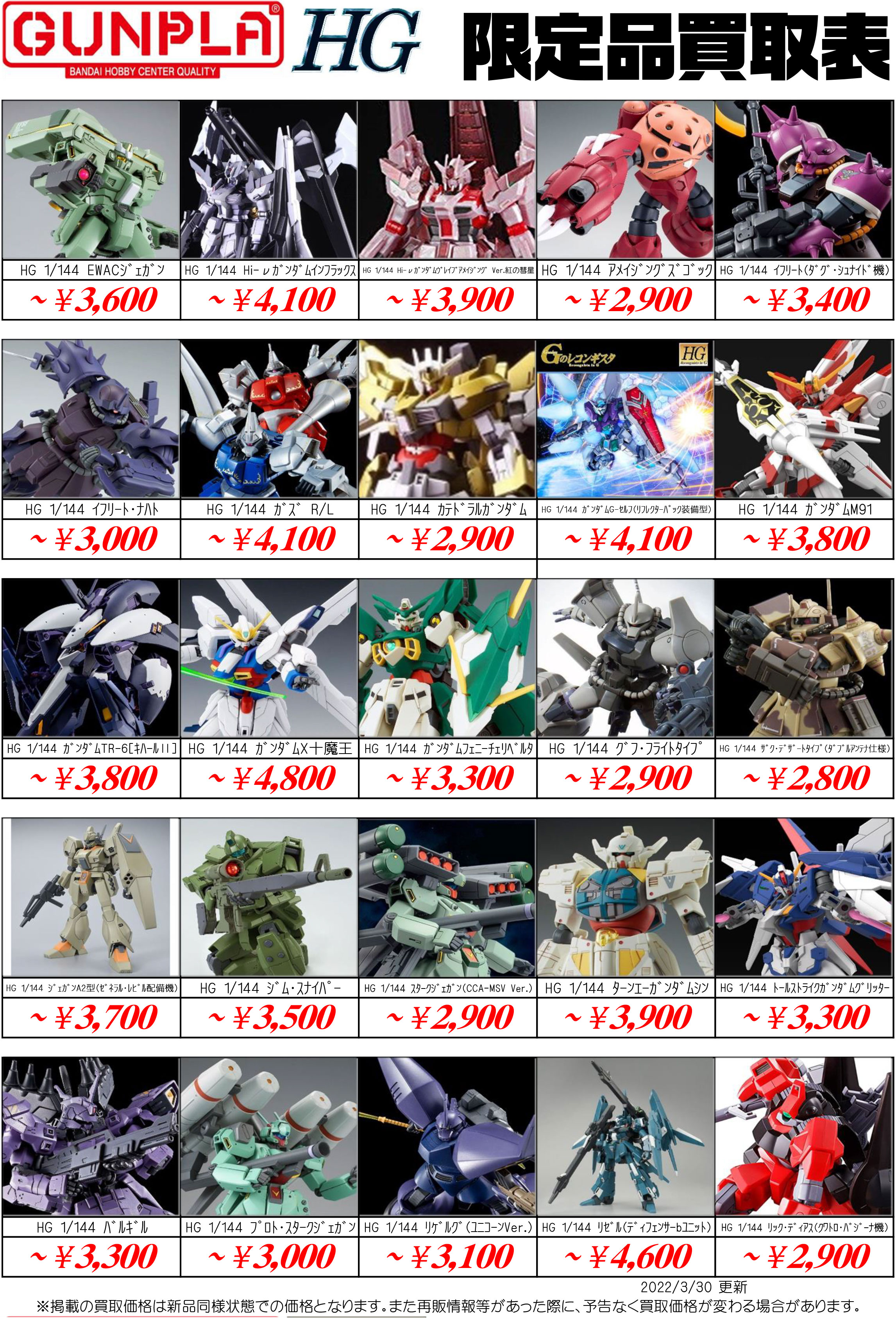 ガンプラ買取】限定ガンプラ買取価格表-買取なら茨城鑑定団神栖店
