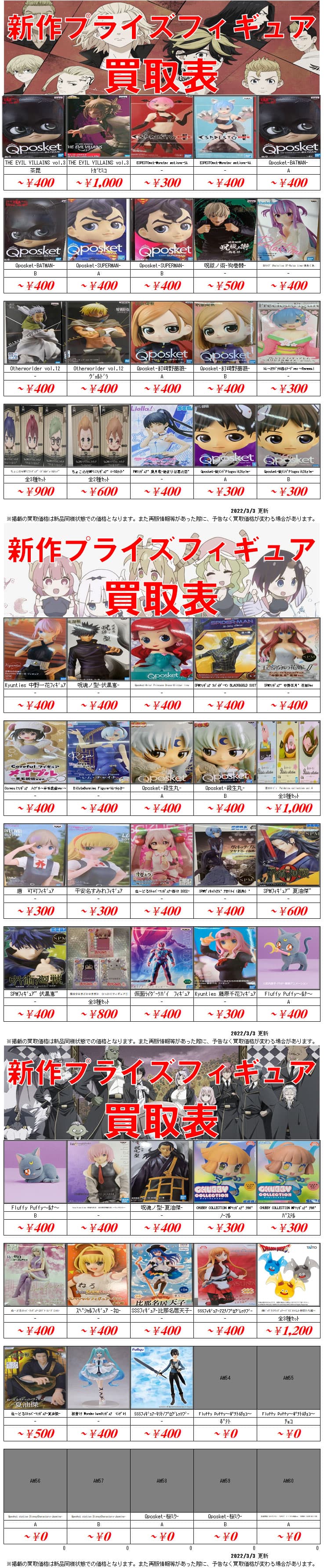 エルモ フィギュア引き取り済料金 新作プライズフィギュア買取表更新