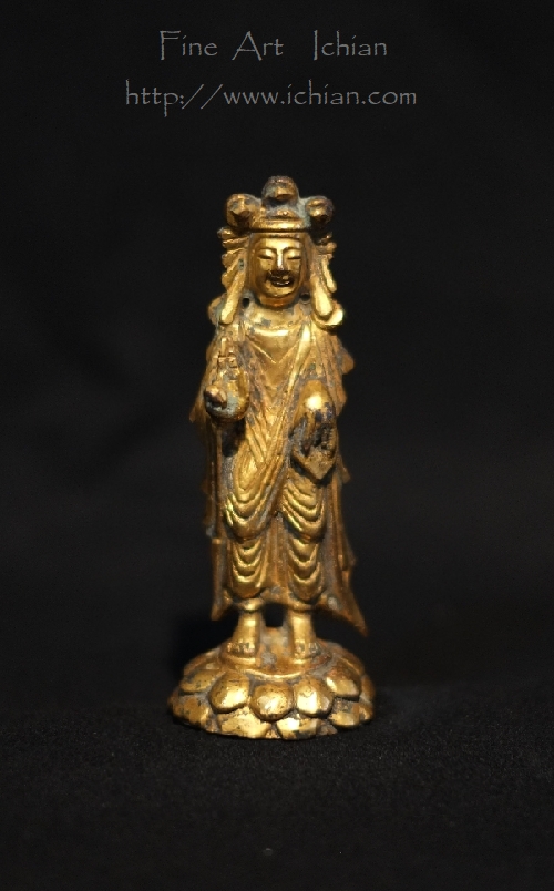 古格を備えた中国古代三尊形式金銅仏木箱入 古格を備えた中国古代三尊