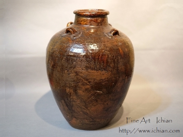 祖母懐 四耳 茶壷 高19.5cm(LC576) 志戸呂焼 瀬戸焼 祖母懐 四耳壷 茶