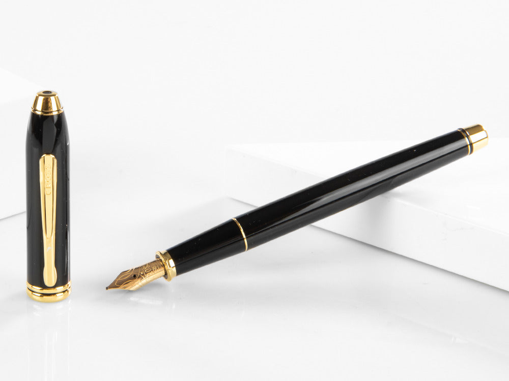 Cross Townsend Fountain Pen, Lacquer, Black, 23K Gold Trim