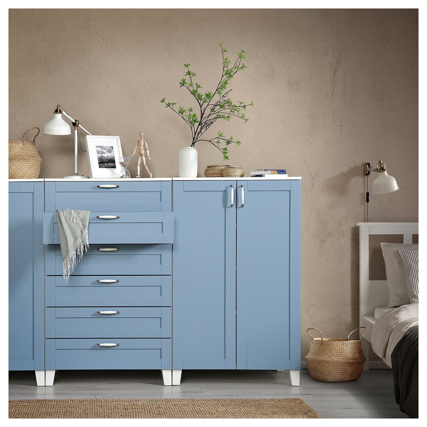 PLATSA プラッツァ キャビネット 扉/引き出し付き, ホワイト