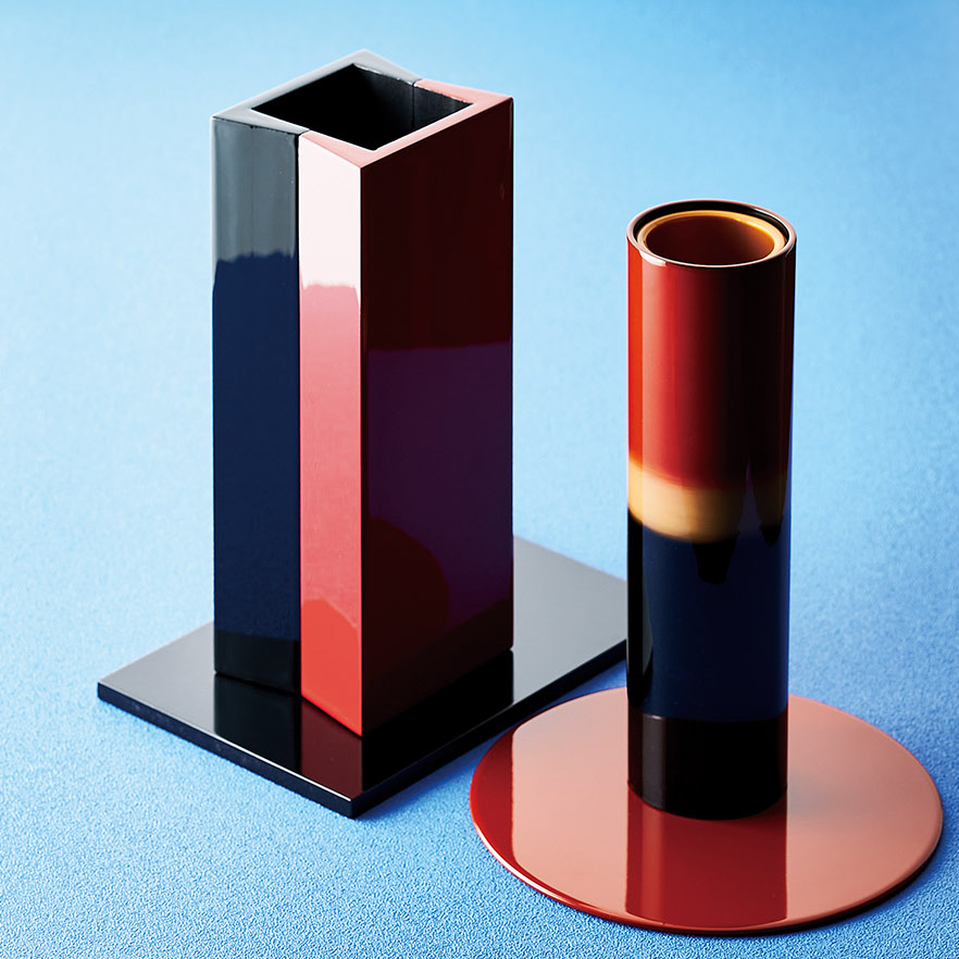 花器 demi 赤&黒 敷板付き 漆塗り 12-14003 漆器の井助