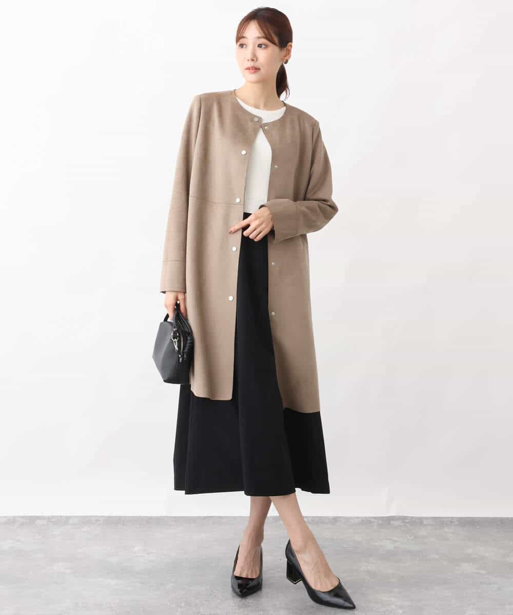 フェイクスウェードノーカラーコート/洗える(ノーカラーコート) | MK