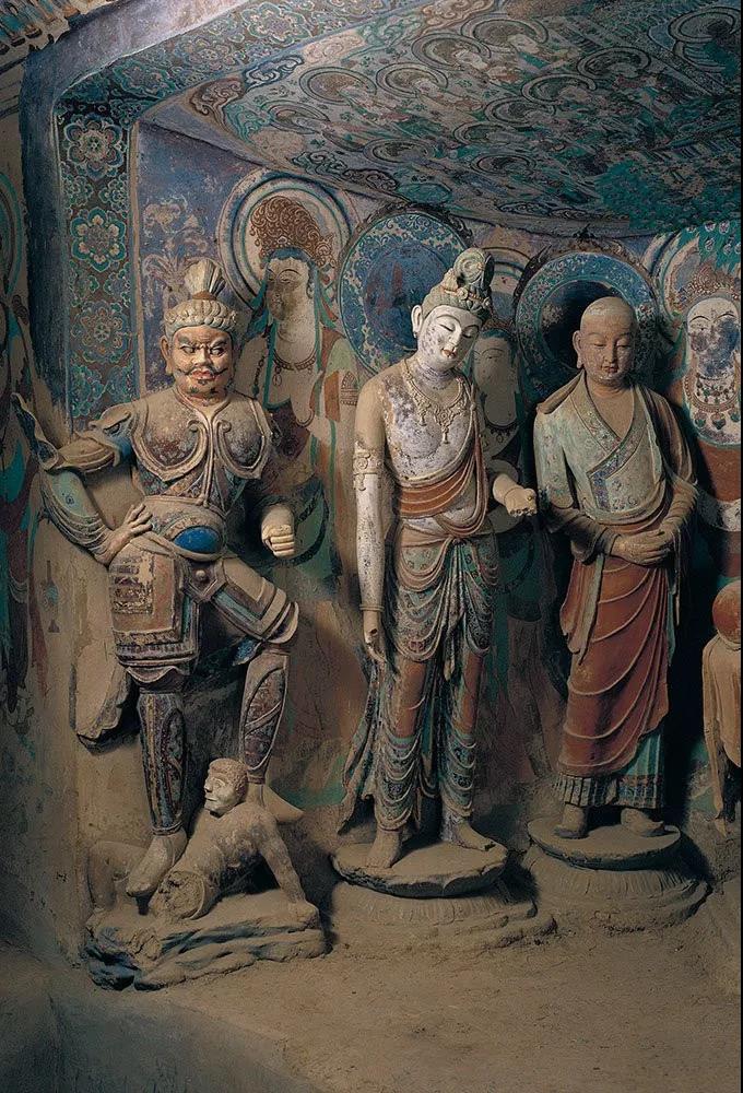 骨董市掘り出し品 中国唐時代 敦煌莫高窟壁画 彩絵 AK1802B16-3 骨董市