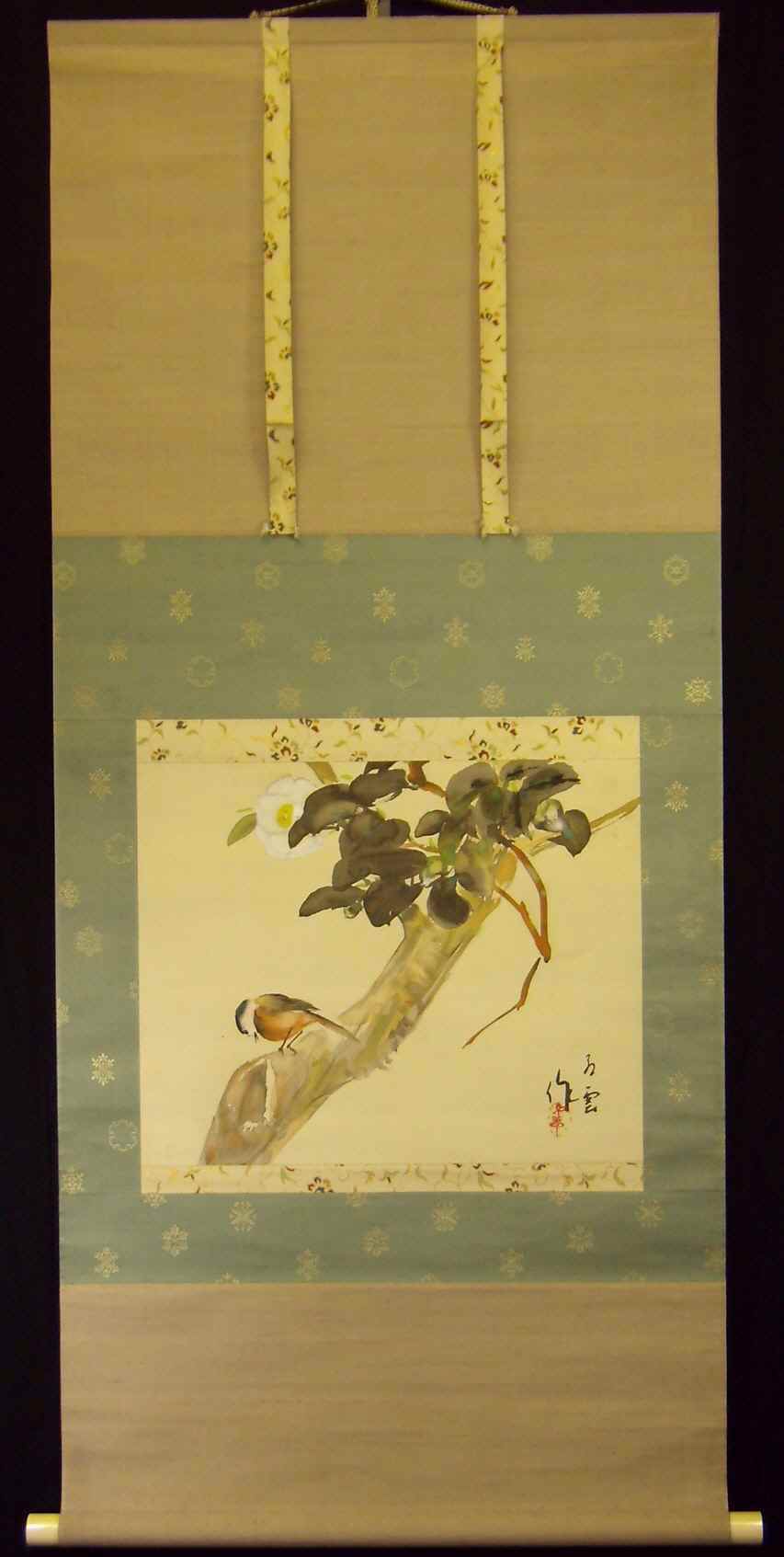 K掛軸 「三日月」 石河有粼(いしこうゆうりん)画讃 栞 共箱紙箱 S997KJ