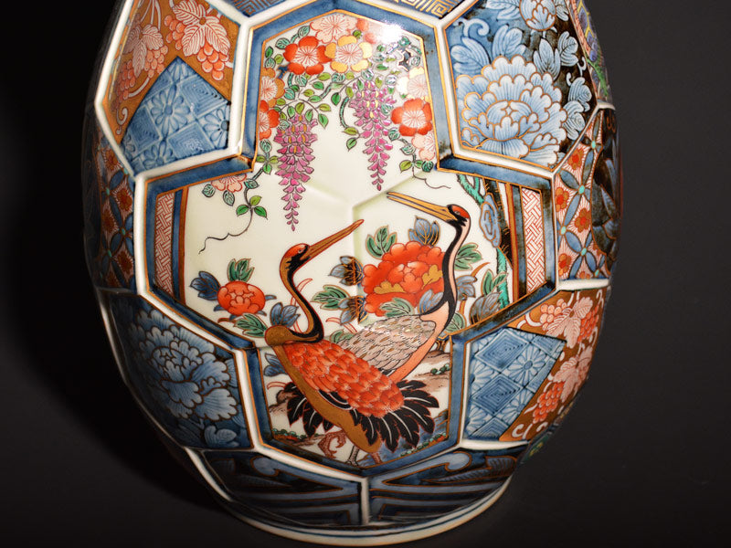 古伊万里文】古伊万里の伝統 古伊万里文 極錦三方割鶴亀松梅鳳凰見込文