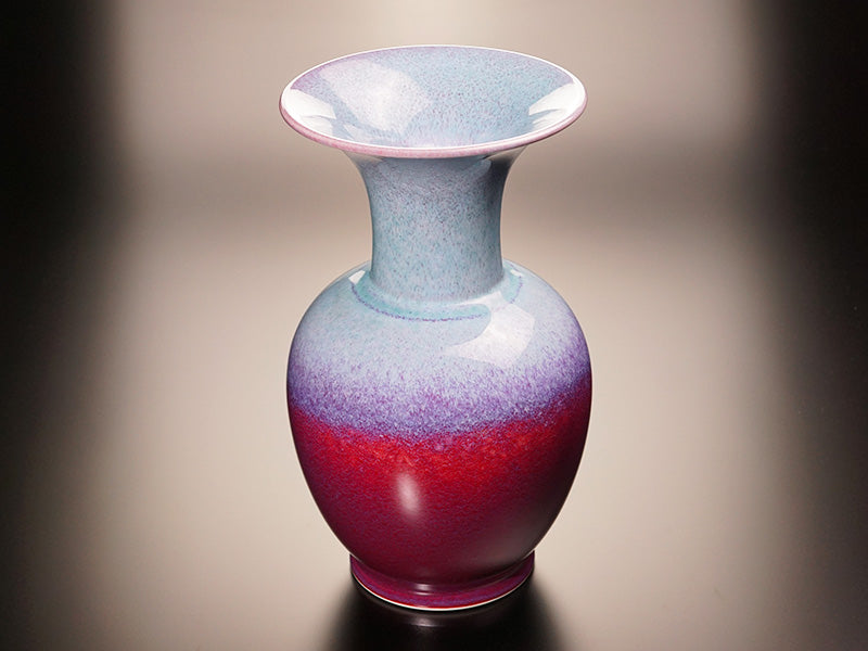 超美品! 鈞磁器 窯変釉 双耳 賞瓶 置物 鈞磁 盧鈞 花瓶 単色釉 薬花瓶