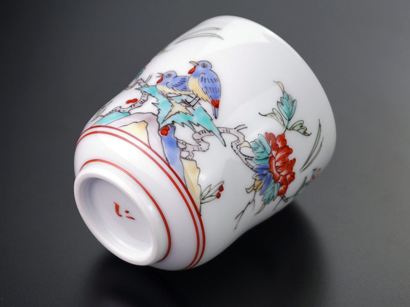 オールドニッポン ポット 花鳥図 白釉盛上 花摘み・フラワーハンドル