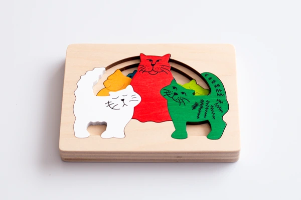 3層パズル ねこ 知育玩具 3歳｜木のおもちゃ おもちゃの森sapporo