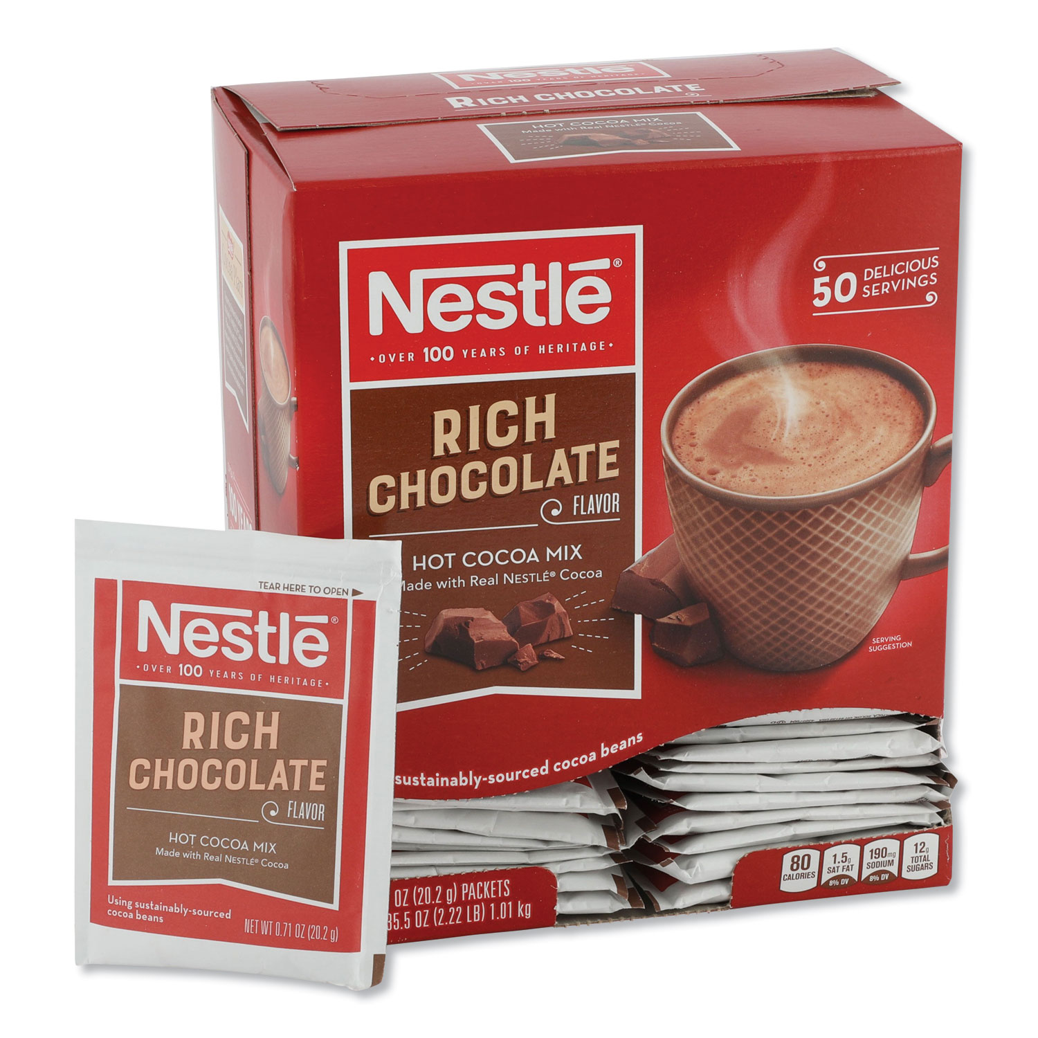Nestle Hot Cocoa Mix, Rich Chocolate, .71oz, 50/Box (25485