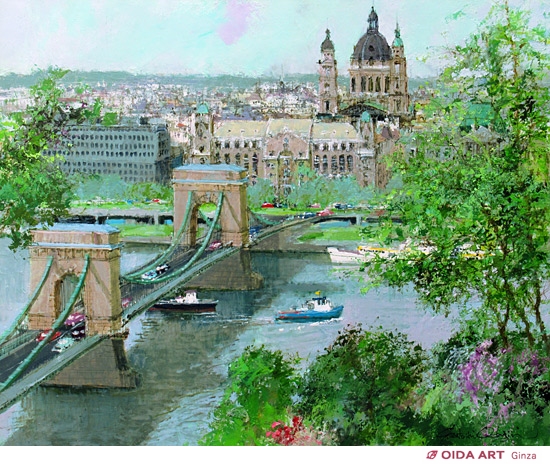 リトグラフ、真作】小田切訓『ドナウの橋』、サイン、エディション