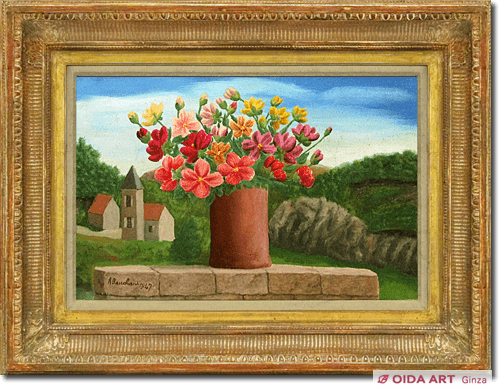 アンドレ・ボーシャン 油彩 Andre Bauchant「花」カルトンに油彩 真作