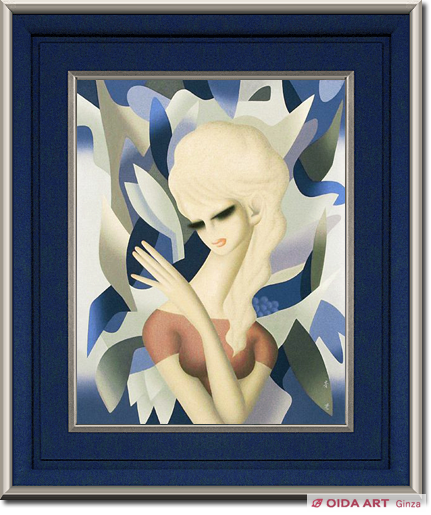 東郷青児」抽象的な女性像の絵画チューリップ