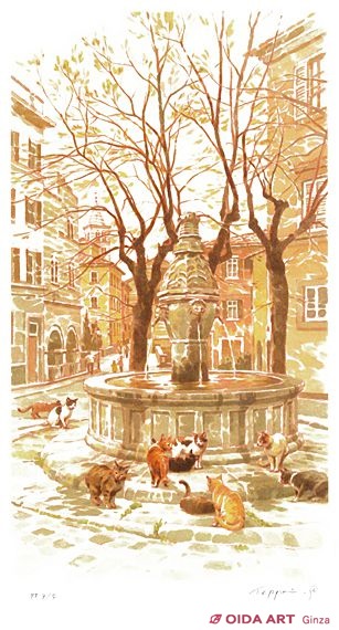 笹倉鉄平 旧市街の猫たち | 絵画など美術品の販売と買取 | 東京・銀座