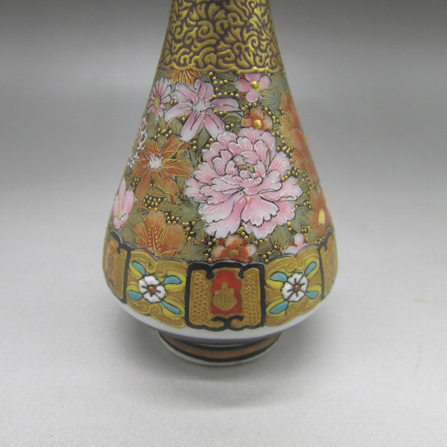 NA3347 九谷焼 名品 明治九谷伝説名工 相川雪花作 鳳凰文花瓶 NA3347