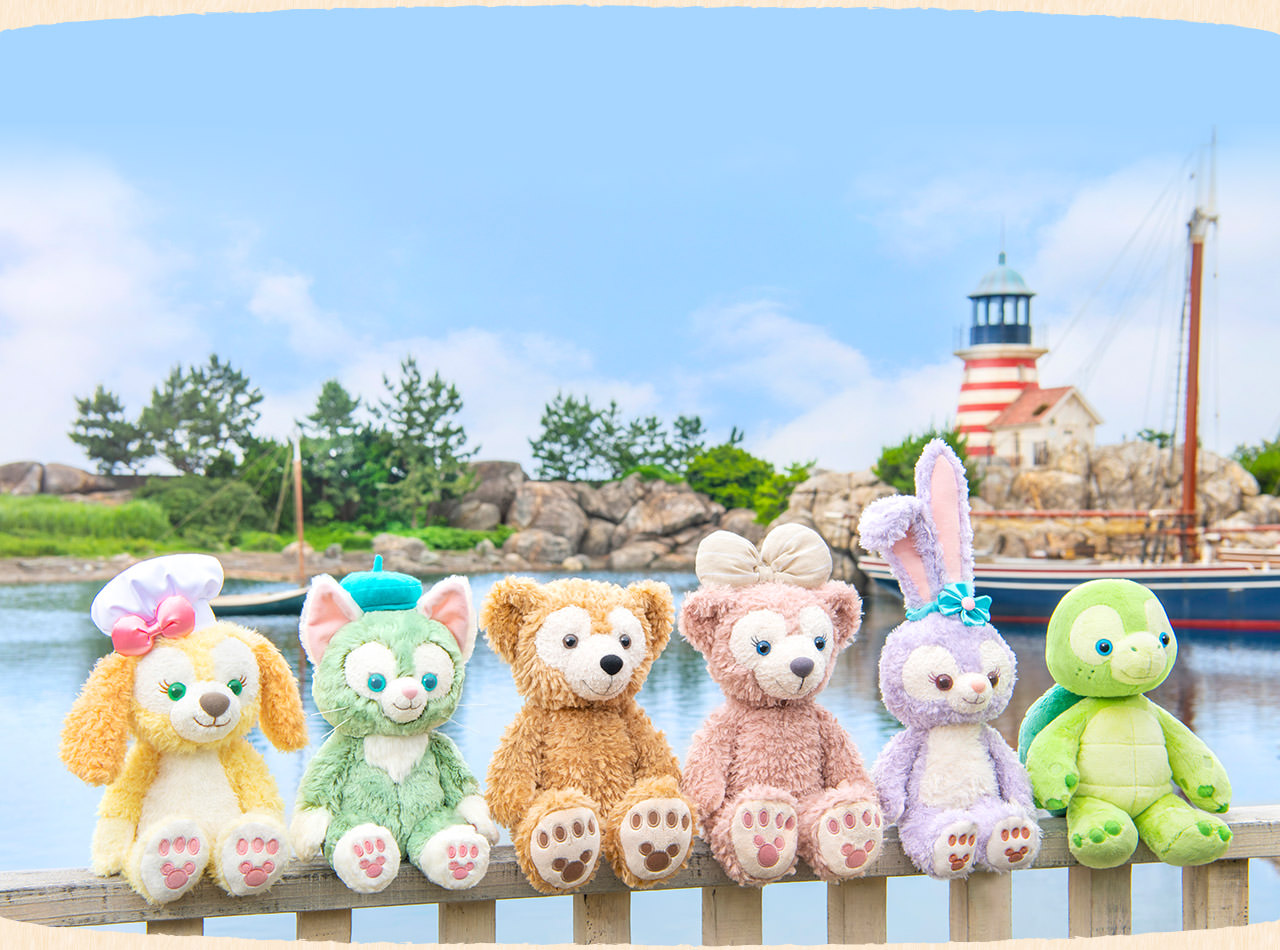 アウラニディズニー ダッフィーリーナベルオルメル 木彫り置物