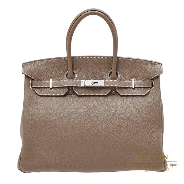 Hermes Birkin bag 35 Etoupe grey Clemence leather Silver hardware