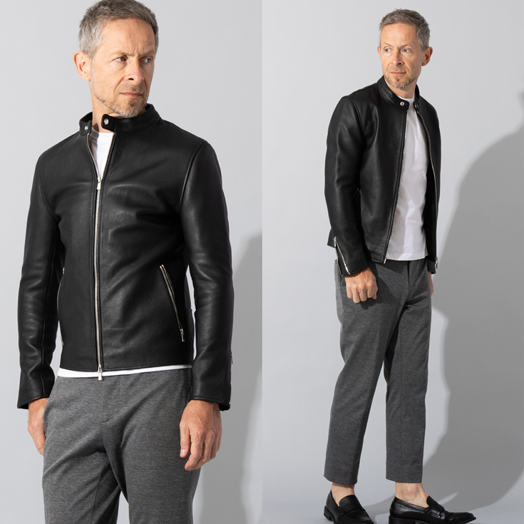 LIUGOO PLUS 本革 シングルライダースジャケット メンズ リューグー