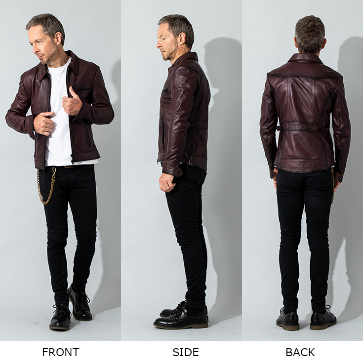 JUVENTUS 本革 手染めシングルライダースジャケット メンズ ユベントス