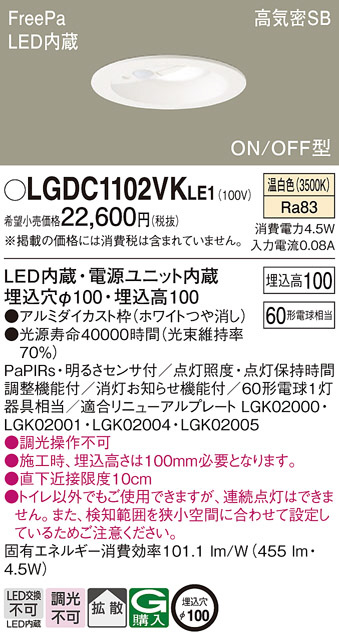 断捨離中破格】Panasonic LGDC1102VKLE1 ダウンライト2つ 断捨離中破格