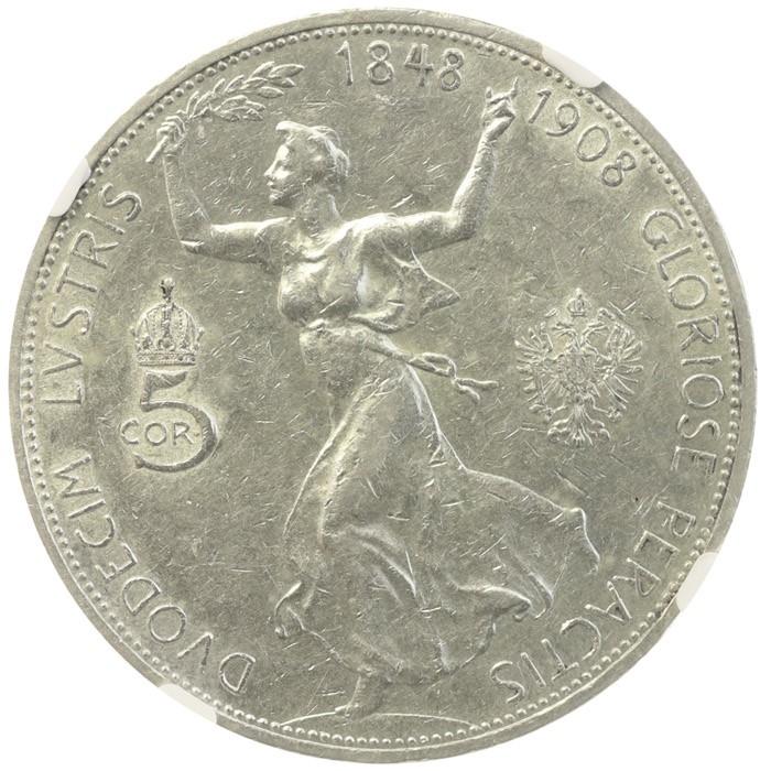 オーストリア-ハンガリー 1908年銘 5コロナ 銀貨 フランツ・ヨーゼフ1