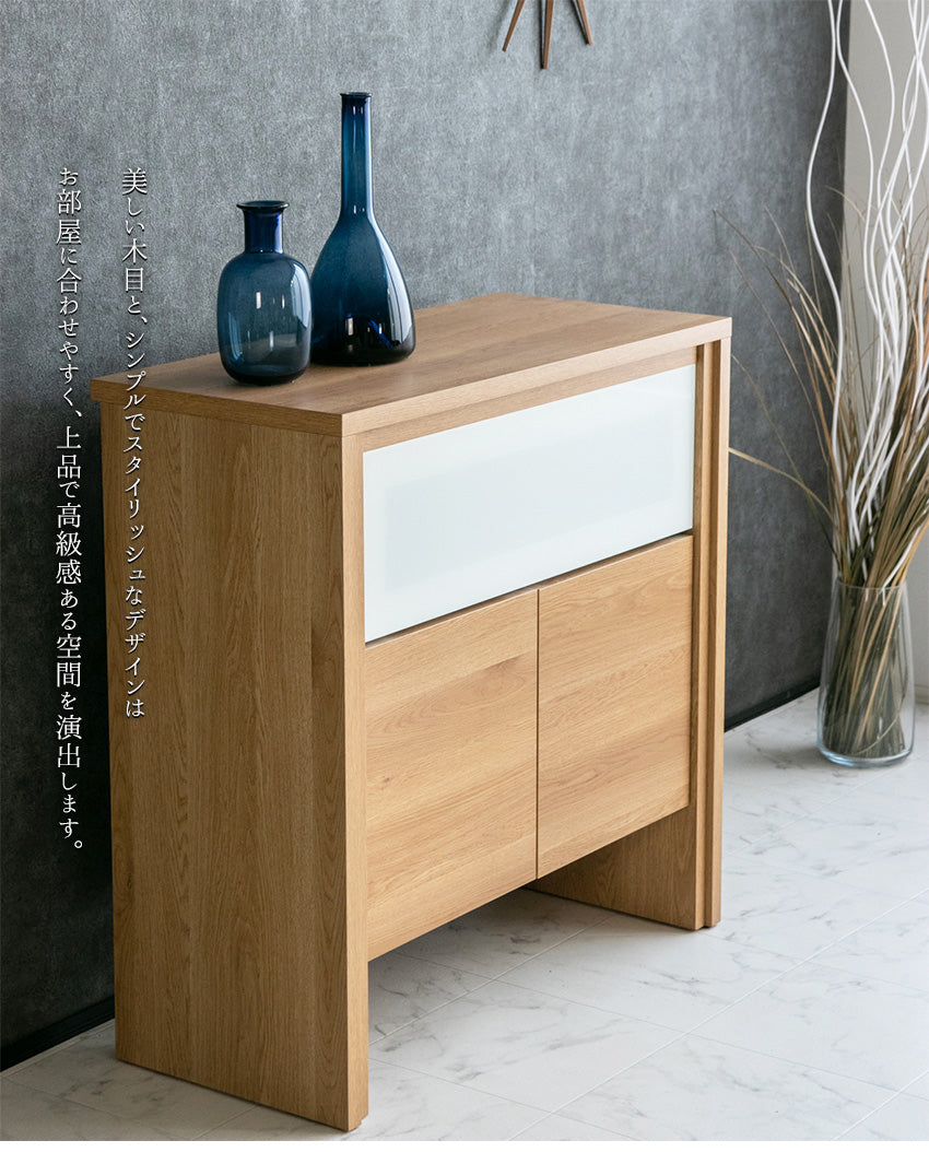 lushroom サイドボード キャビネット 日本製 ガラス 収納 ブラウン