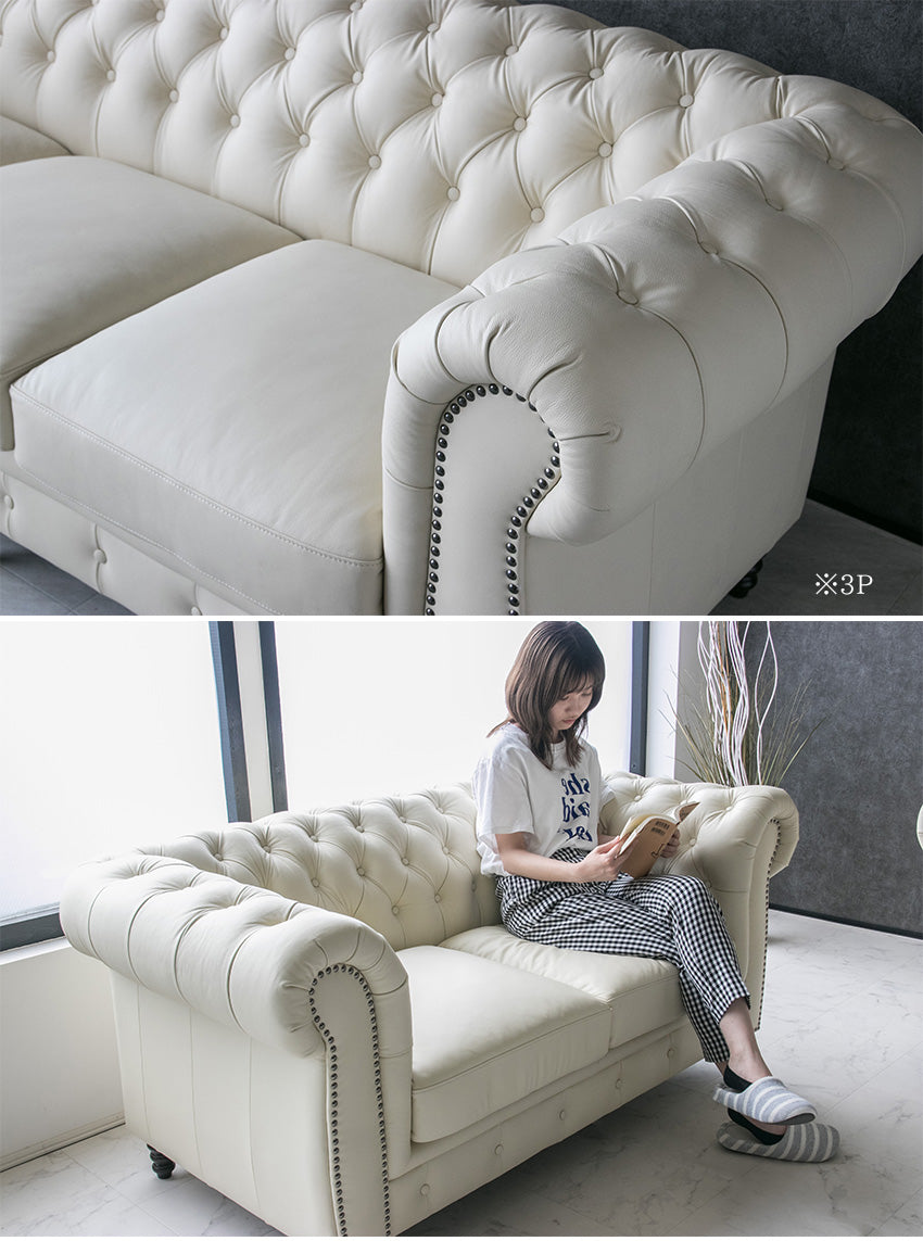 lushroom チェスターフィールド ソファ 2人掛け 本革 ブラック