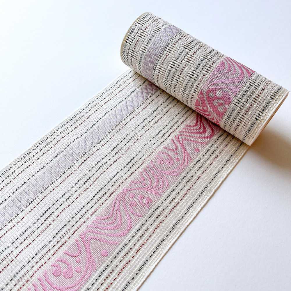 井上絹織さんの網戸帯 白×流水に鱗紋様（かがり仕立付き） | 普段着