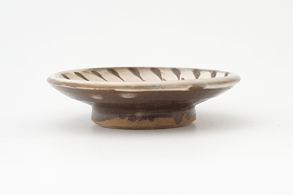 小鹿田焼 飛び鉋に三彩 尺三寸皿 木製皿立て付