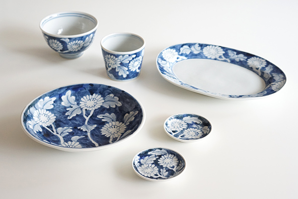 深川製磁 染付 撫子文 蕎麦猪口 揃 共箱 酒器 枠に