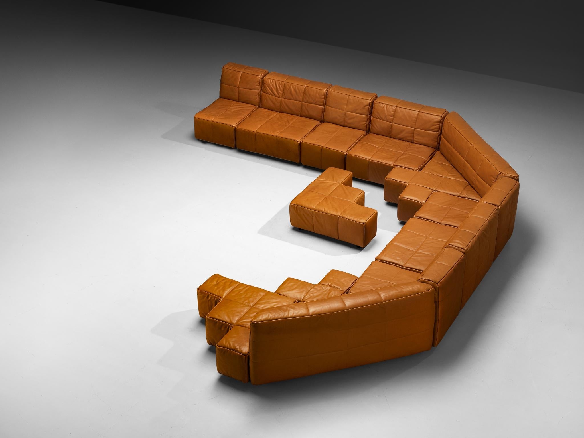 Hans Hopfer for Wiener Werkstätte Castell Sectional Sofa in Cognac Lea