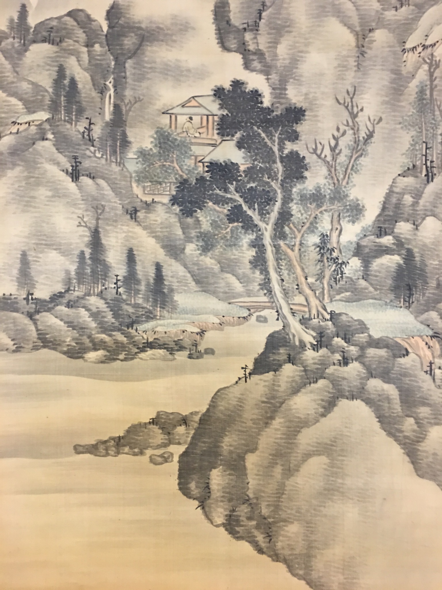 掛け軸 森契雪 水墨塔山水 絹本 希少 軸装 茶道具 掛軸 美品 です