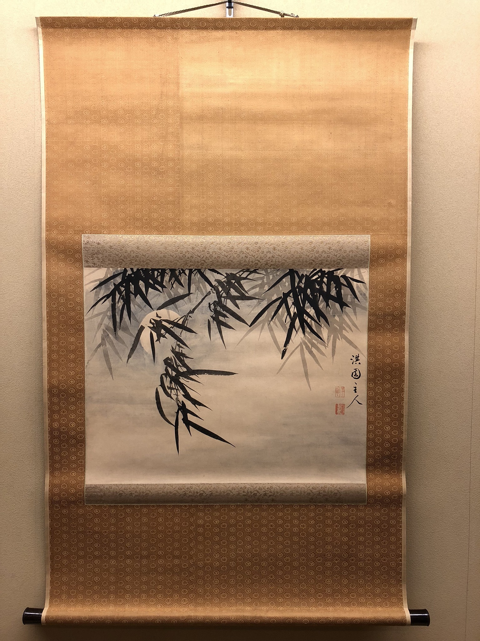 柳澤淇園紙本彩色画茶掛軸【粟に鶉図】肉筆画模写NO39