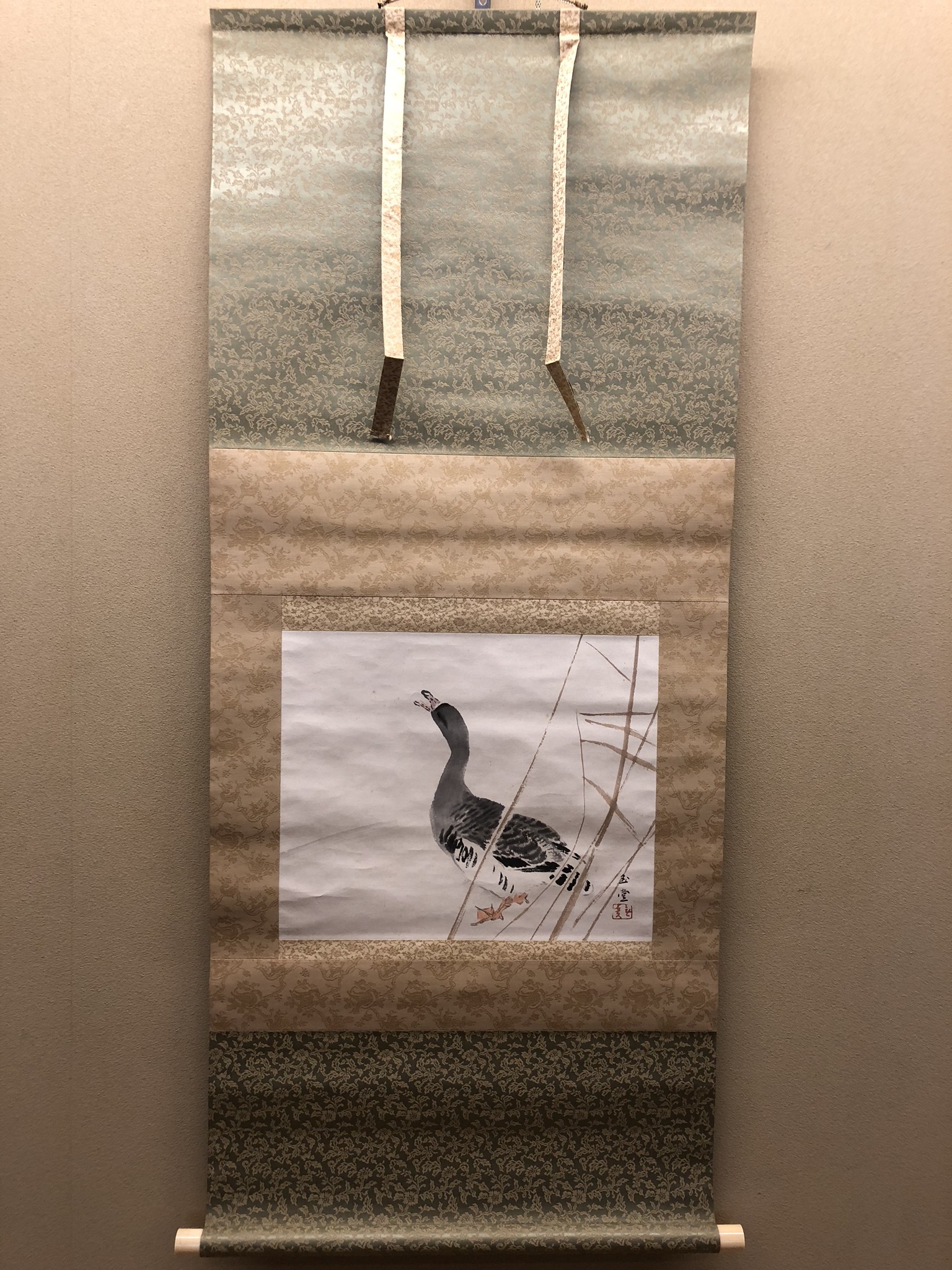 芦雁図】喜田華堂 2616 蘆に雁 掛け軸 肉筆 【公式通販】