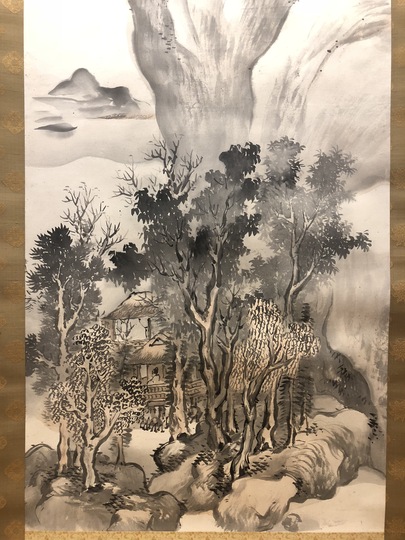 模写】谷文晁/太公望図/山水図/人物図/横物/掛軸/名家伝来/AD-207 模写