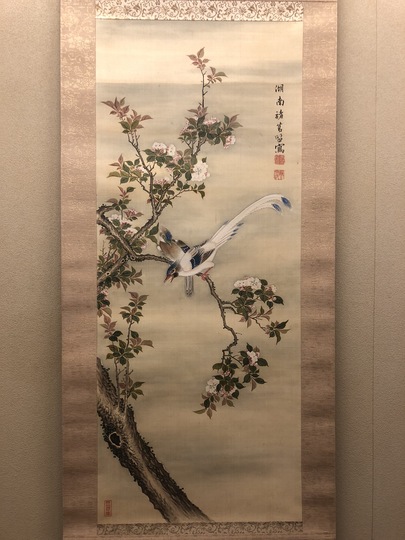 真作/飯原如堂/青桐小禽図/花鳥図/掛軸/名家伝来/AE-158