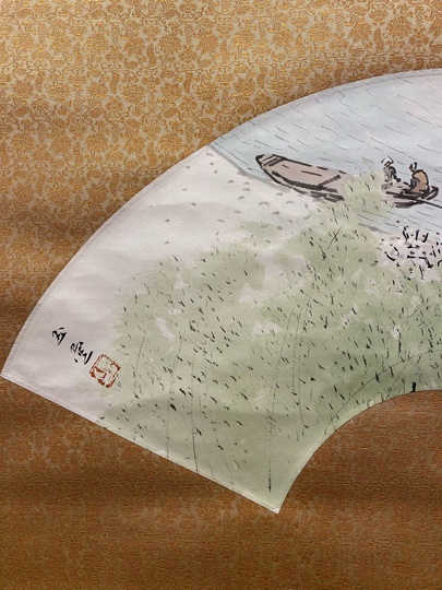 手染め手描き小川光章作麻のれん『花菖蒲』鯉