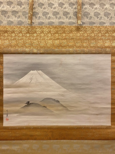 美品 掛け軸 金武翠輝作 金地 吉祥富貴花図 共箱 美術年間