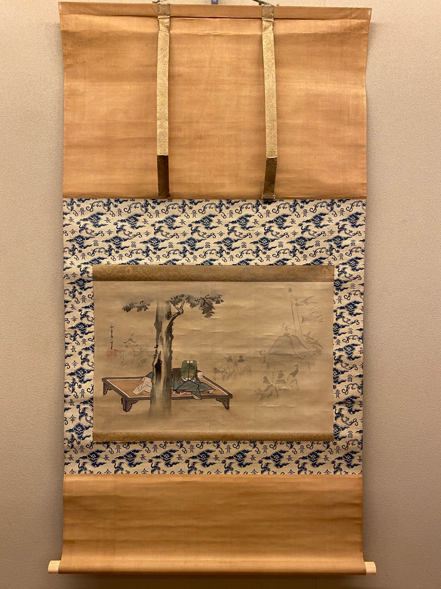 ♥掛軸 松に牡丹 成木 星洲 掛け軸 骨董品 ♥掛軸 松に牡丹 成木 星洲