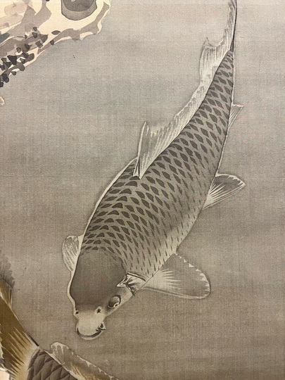 黒田稲皐/太公望/群鯉図/三幅対/花鳥図/人物図/掛軸/名家伝来/AD-896