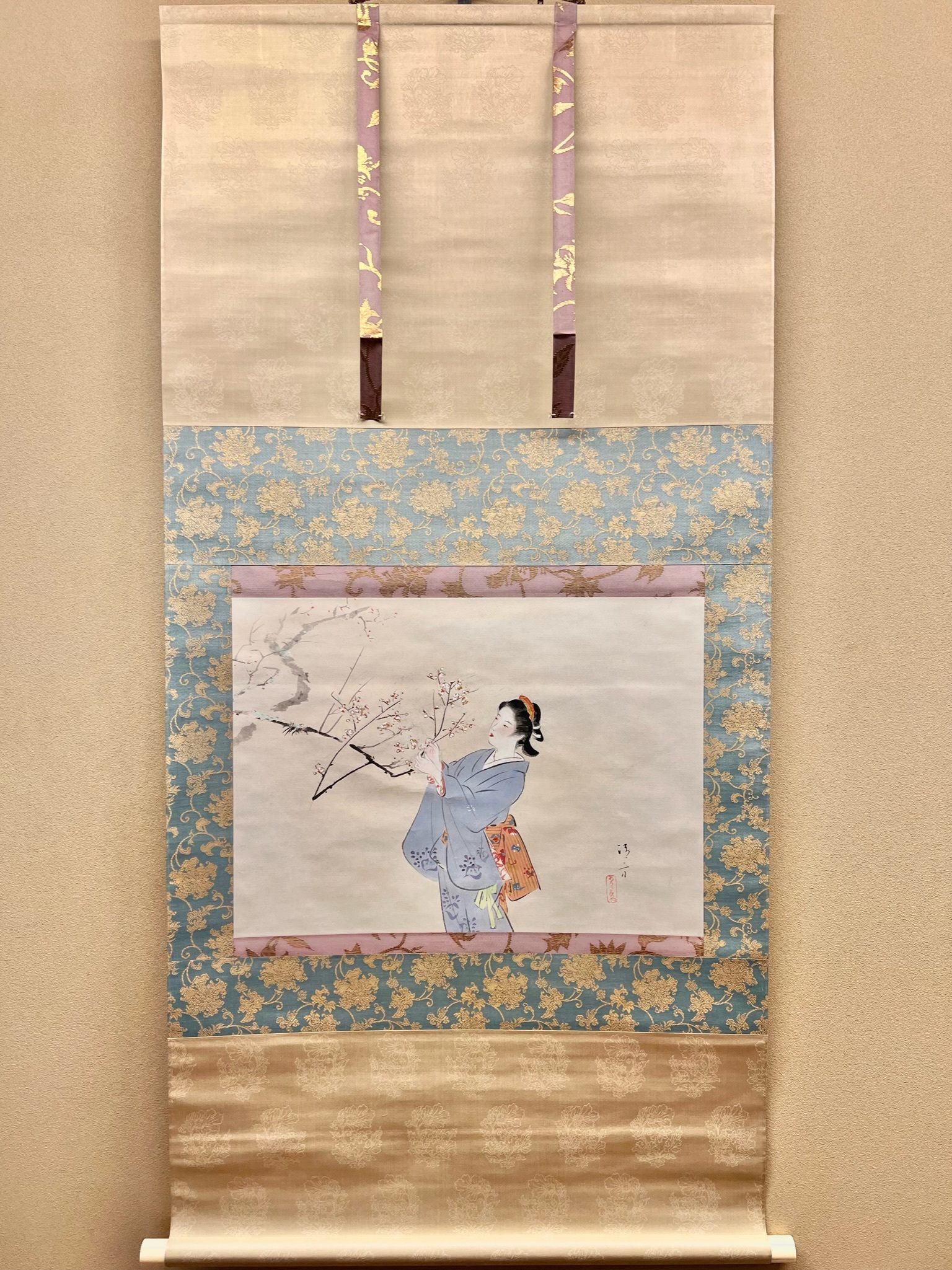 掛け軸 河野千峰 亀蓬莱 絹本 希少 軸装 茶道具 掛軸 美品 です