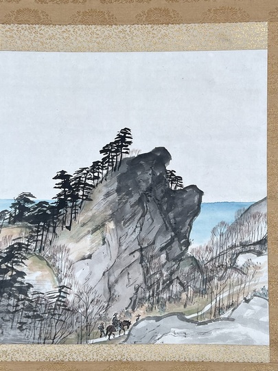 掛け軸 川合玉堂 釣人山水 紙本 名品 複製 希少 軸装 茶道具 掛軸 美品