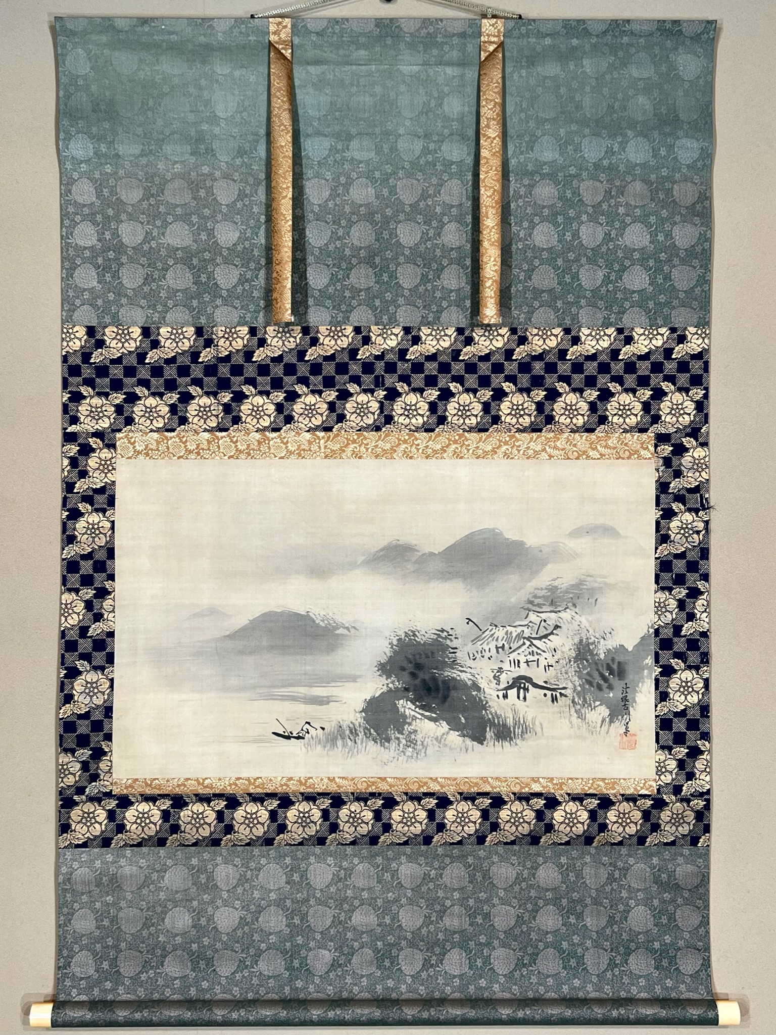 狩野常信画、軸、41.91センチ、共箱、『茅野』古画、名家の蔵出し