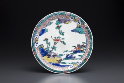 古九谷古伊万里菱形色絵鶴の図九谷焼美術館展示1客