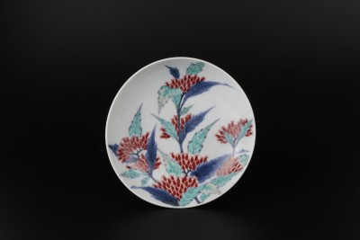 骨董 アンティーク 色絵紫陽花図 五寸皿 色鍋島 平戸 古平戸 ニュウ